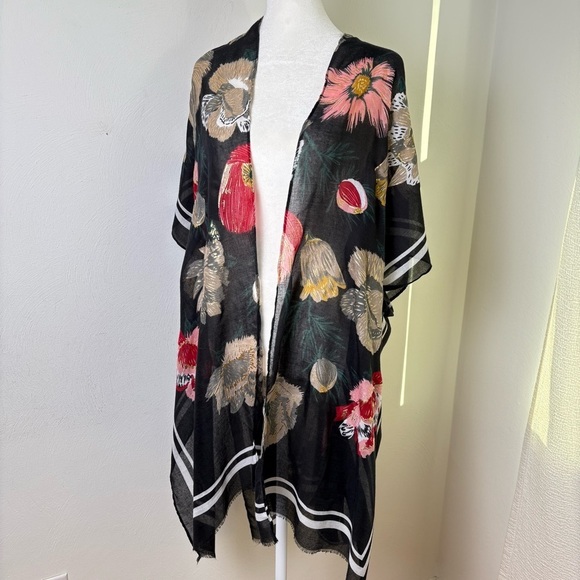 Floral Bohemian Boho Dark Romantic Tropical Kimono Jersey Stripe Wrap Beach - Picture 3 of 14